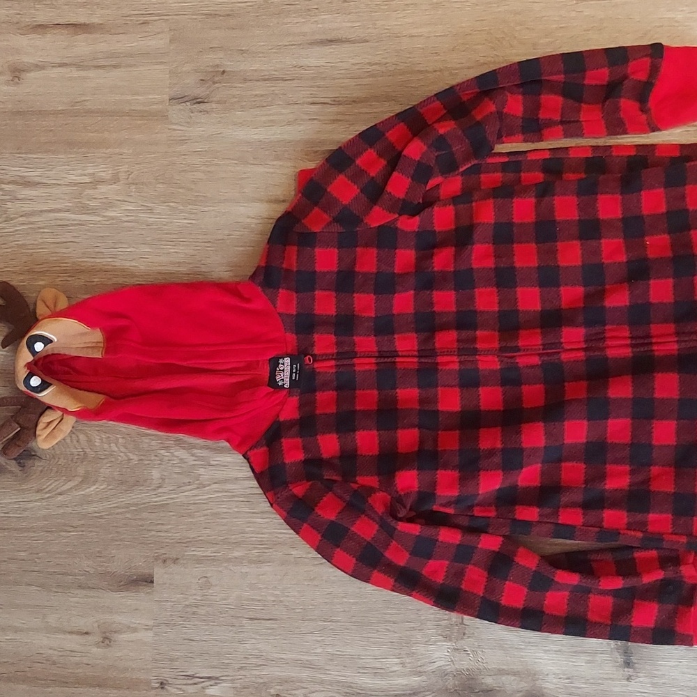 Unisex Red and Black Plaid Reindeer Hoodie